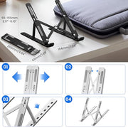 GrandMil Adjustable Laptop Stand for Desk – Foldable & Portable ABS+Silicone Riser, Ventilated Cooling Holder for 10-17.3” Laptops & Tablets (Black)