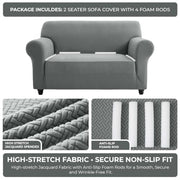 Hafaa High Stretch Sofa Cover 2 Seater Spandex Elastic Fit Loveseat Grey Sofa Slipcovers T Shape - Super Soft Non Slip Couch Covers Washable Furniture Protector for Pets/Kids/Dogs