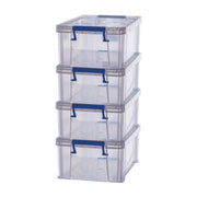 Bankers Box 4x 10L Plastic Storage Boxes with Lids. ProStore Super Strong Stackable Plastic Storage Boxes (14 x 34 x 21.5cm), Made in the UK, Clear