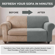 Hafaa High Stretch Sofa Cover 3 Seater Jacquard Spandex Non Slip Grey Sofa Slipcovers Elastic Fit Couch Covers for Living Room Soft Washable Furniture Protector for Pets/Kids/Dogs