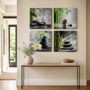 Canvas Wall Art Set of 4 Framed Zen Spa Bamboo Stone Prints, Wall Art for Living Room Bedroom Hallway Study, HD Moisture-Resistant Artwork with Velcro & Pre-Installed Hooks, No Drilling, 30 x 30 cm