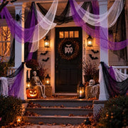 AHEONLAR 8 Pack Halloween Creepy Cloth 30x72 Inch Black White Purple Spooky Fabric Cloth Indoor Outdoor Halloween Decorations for Party Supplies, Home Wall, Doorway, Yard