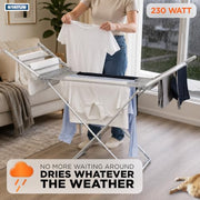 Status 230W Heated Winged Clothes Airer, Foldable Aluminium Electric Drying Rack with 20 Rails and 94cm Wingspan, Low-Energy Indoor Laundry Dryer Stand, Silver (AHCA-230W1PKB)