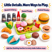130Pcs Kitchen Playset, Toddler Pretend Cooking Play Pots, Pans, Utensils Cookware, Daily Food Fruit Veges, Shopping Storage Basket, Dessert, Prop Money, Learning Gift for Child (Pink)