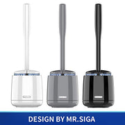 MR.SIGA Toilet Bowl Brush and Holder, Sturdy Long Handle, White, 1 Pack | Automatic lid design, upgraded ventilation, replaceable toilet brush head dries quickly