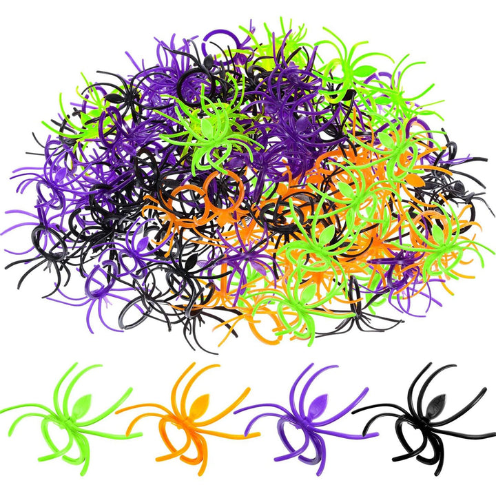Boao Halloween Spider Rings Bulk | Plastic Toy Rings as Party Favors, Trick or Treat Bag Fillers, Classroom Prize, Adjustable Boys Girls, Prank Gag Toy