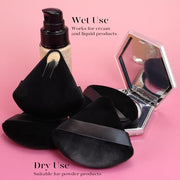 BEAKEY Powder Puff, 12pcs Face Triangle Powder Puffs for Loose & Foundation | Black Velvet Makeup Puff for Contouring & Baking, Ultra-soft Cloud Kiss Makeup Tools for Setting, Reusable & Washable