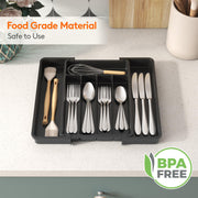 Lifewit Expandable Cutlery Drawer Organiser, 5-7 Compartments Utensil Tray | Adjustable Kitchen Drawer Dividers for Spoons Forks Knives, Plastic Storage Holder, 22-36 x 30cm, Small, Black