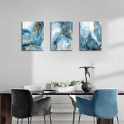 3 Panels Wooden Framed Golden Blue Ocean Canvas Wall Art Nordic Marble Painting on Canvas Print Picture for Living Room Hallway Stairs Bedroom Bathroom Wall Decor Ready To Hang 90x40cm(12"x16"x3pcs)