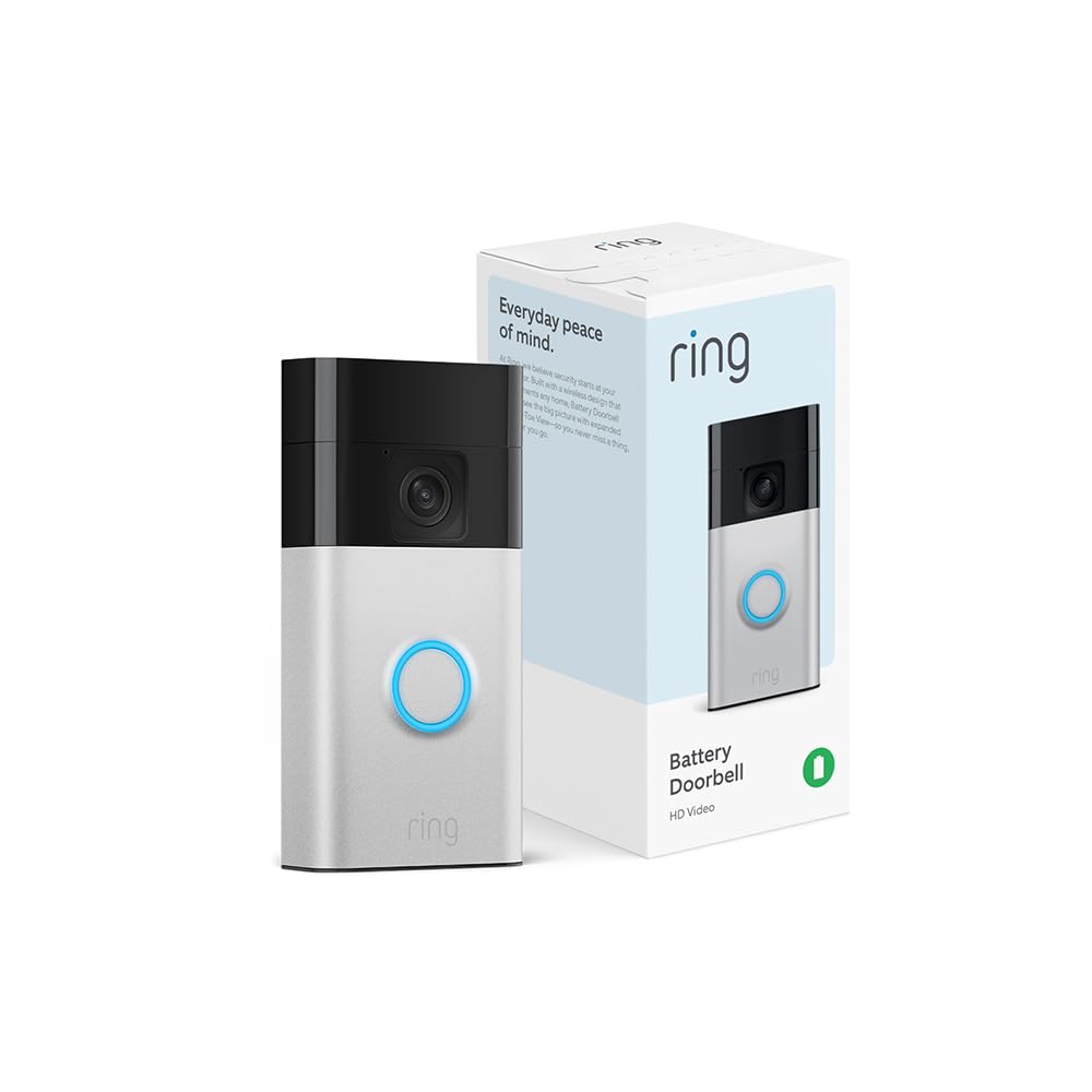 Like-New Ring Battery Doorbell, Home or business security with Head-to-Toe video, Live View with Two-Way Talk, and Motion Detection & Alerts, Satin Nickel