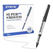 EYEYE Black Rollerball Pens 12 Pack, 0.7mm Medium Point Roller Ball Pen Quick Dry, Liquid Ink Pens Fine Point Smooth Writing Pens for Journaling, Note Taking, School, Office Supplies