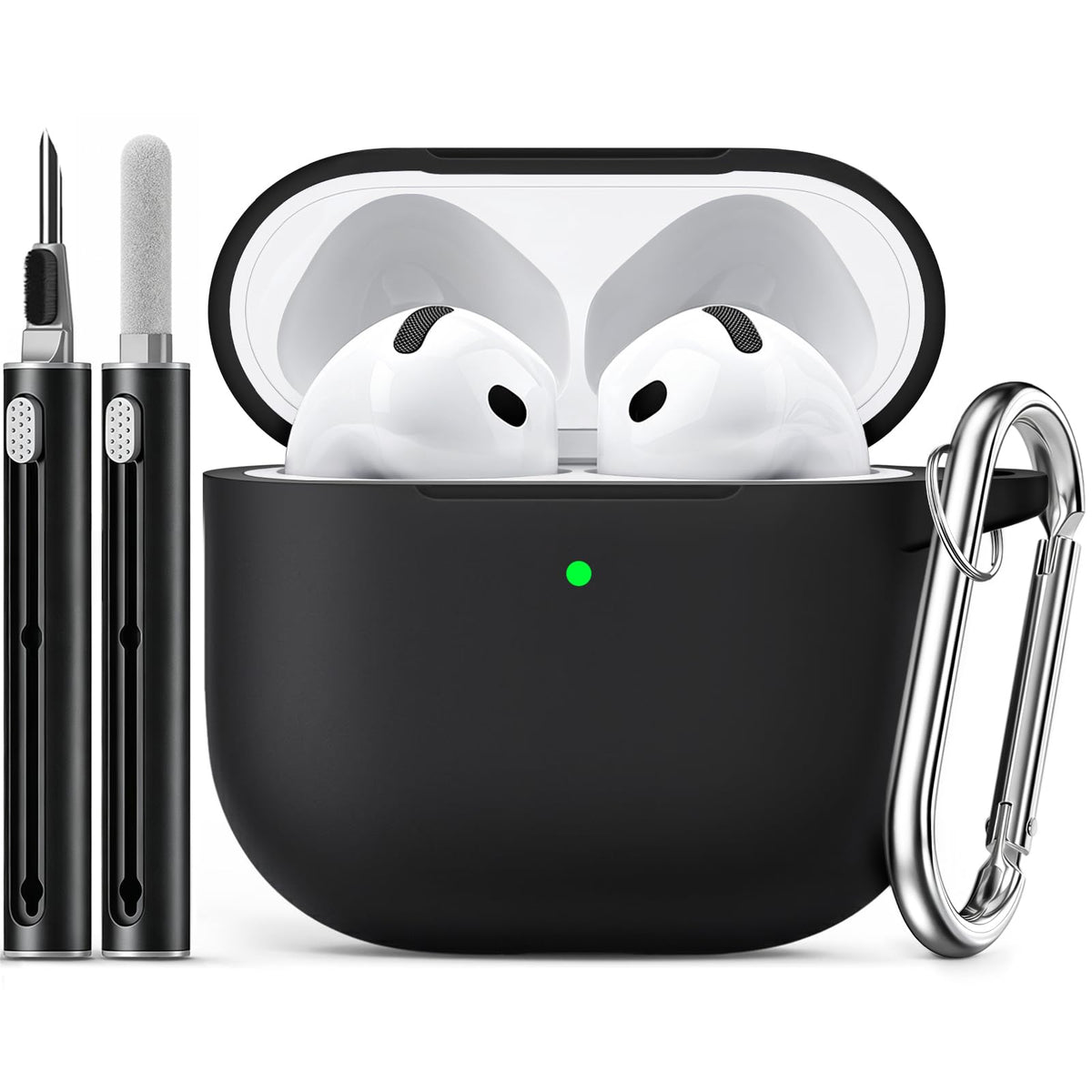 Ljusmicker for AirPods 5/4 Case (2026/2024) with Cleaner Kit,Black | Soft Silicone Protective Cover for Apple AirPods 5 Case/AirPods 4 Case with Keychain for Women Men,Supports Wireless Charging