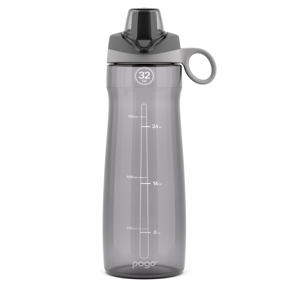 Pogo BPA-Free Tritan Plastic Water Bottle with Chug Lid, 32 Oz, Grey | Leakproof water bottle with chug lid and carry handle. BPA-free, great for travel, school, outdoors, and gym.