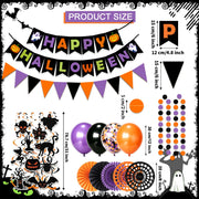 Fecedy Happy Halloween Banner Triangular bunting Paper flower fans Circle garland Latex balloons Swirls for Halloween Party decoration Indoor Outdoor Wall Door Decoration
