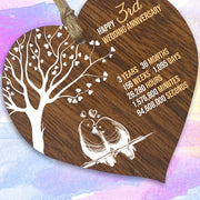 3rd Wedding Anniversary Wooden Heart Plaque, Dark Wood Sign Keepsake | Celebrate Leather Anniversary Wife or Husband Boyfriend Girlfriend, Plaque with Quotes Gifts from the Kids