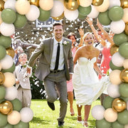 QIFU 52pcs Sage Green and Gold Balloons, Olive Green White Metallic Gold Latex Balloons with Cream Balloon for Jungle Theme Birthday Balloon Party Decoration Anniversary Baby Shower Wedding(12 inch)