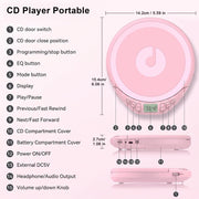 Gueray CD Player Portable with Earphones, CD Discman AUX Cable for Car Home | Personal Discman CD player,PROG memory, CD-R/RW MP3/WMA, Anti-skip shockproof protection, A-B repeat,LCD display