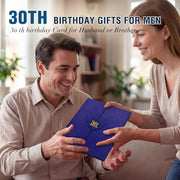 back in 1996 30th Birthday Gifts for Men, Blue Tri-Fold Card Poster | 30th Birthday Decorations card with 1996 UK facts, blue design and thick cardstock for Son, Brother or Husband