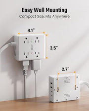 SUPERDANNY Extension Cord,Flat Plug Surge Protector Power Strip,10Ft | 8 AC & 4 USB Ports (2 USB C),Surge Protector with 1050J,Desk Charging Station for Home Office,College Dorm Room Essentials