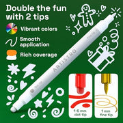 ARTISTRO 24 Acrylic Paint Pens Dual-Tip Dot+Fine for Rock, Glass & Fabric | Precision Colour for Colouring Books & Small Details, Water-Based, Quick-Dry & Low-Odour, Art Gift for Kids, Teens & Adults
