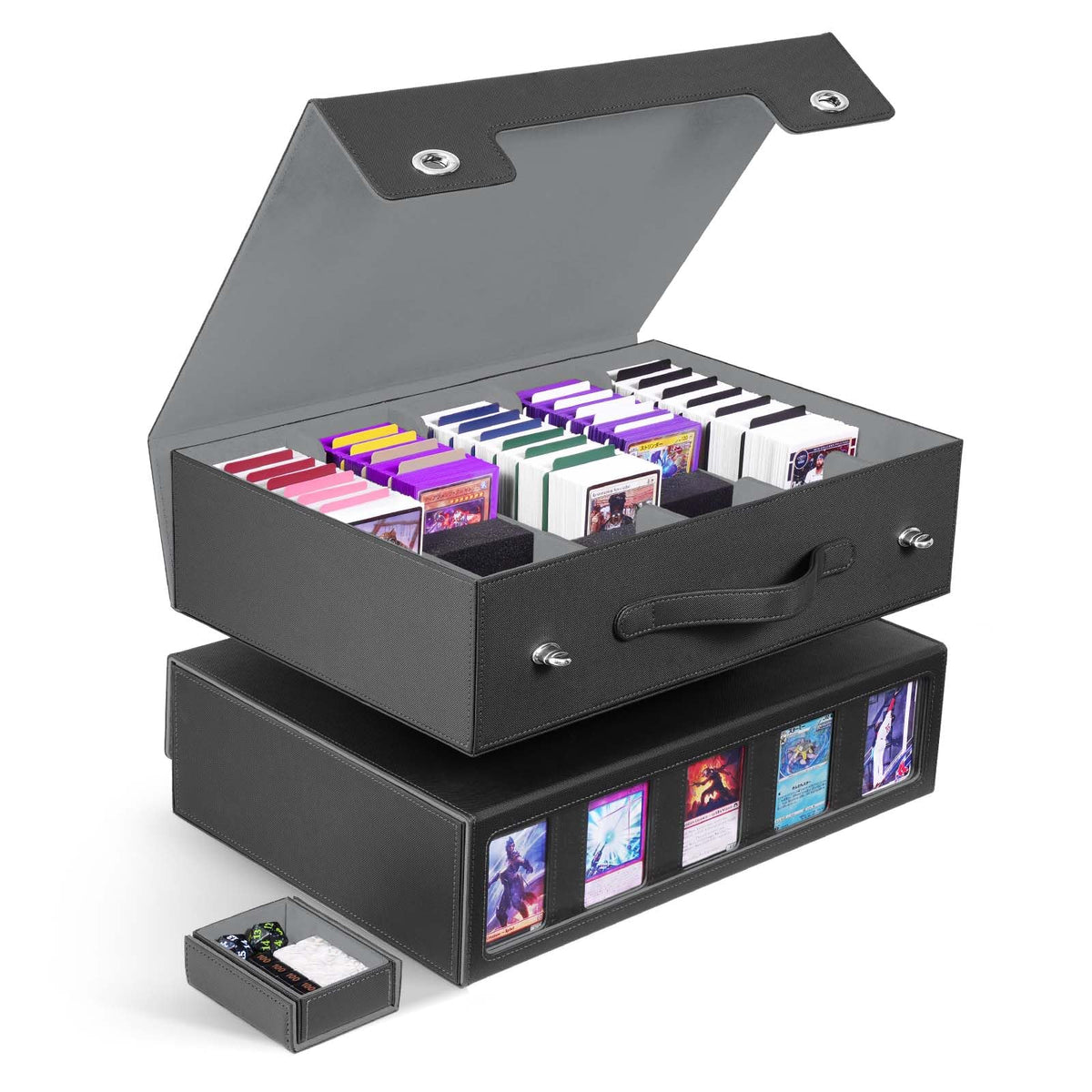 ZLCA Trading Card Storage Box 5-Row with Handle, MTG Storage Box | Holds 3900+ Cards with Commander Display, Top Loaders Organizer Case for TCG PTCG Sport Card(Black)