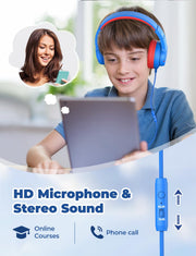 iClever HS19 Kids Headphones with Cord, Toddler Headphones for Boys Girls | SafeSound Tech, HD Mic Stereo Sound, Over-Ear Headphones for Kids, FunShare Foldable 3.5mm Wired for iPad Computer Travel