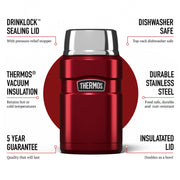Thermos Stainless King Cranberry Red Food Flask (710ml) 14h Hot | 24h Cold | Thermal vacuum insulated stainless steel metal hot food container with lid for soup, meal prep, work packed lunch, camping