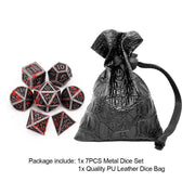 Haxtec Metal DND Dice Set, 7 Pcs Bloodstained Polyhedral Dice for RPG | Blood D&D Dice with Leather Bag, Compatible with Dungeons and Dragons, Heavy Metallic, Halloween Dice, TTRPG Gifts