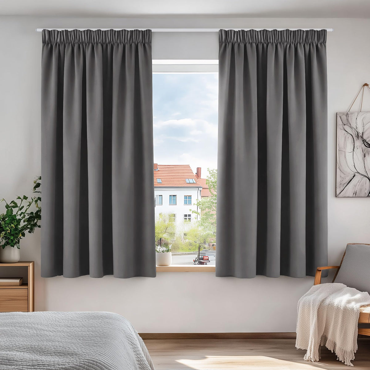 Deconovo Pencil Pleat Curtains Grey Blackout Curtains Bedroom 46x54 1 Pair | Black out Curtains for Living Room,Heat Blocking Bedroom Curtains Blackout,Thermal Curtains,Energy Efficient,Home/Room Decor