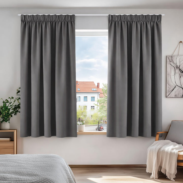 Deconovo Pencil Pleat Curtains Grey Blackout Curtains Bedroom 46x54 1 Pair | Black out Curtains for Living Room,Heat Blocking Bedroom Curtains Blackout,Thermal Curtains,Energy Efficient,Home/Room Decor