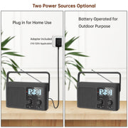 DreamSky AM FM Radio Portable Shortwave Radio Battery Powered/Plug in Wall | for Home Outdoor, Strong Reception, Large Dial Easy to Use, Digital Time Display, Transistor Antenna, Seniors Small Gift