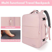 Taygeer Travel Backpack for Women, TSA Carry On Backpack Flight Approved | 15.6inch Laptop Mochila with Water Bottle Pocket & Shoe Pouch, Nurse Bag Casual Daypack for Weekender Business Hiking, Pink