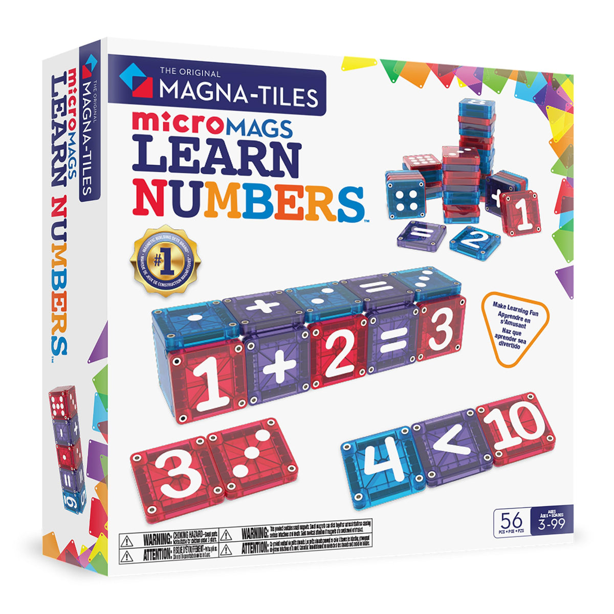 MAGNA-TILES microMAGS Learn Numbers 56-Piece Magnetic Construction Set, The Original Magnetic Building Brand