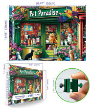 MINIWAN Puzzles for Adults 500 Pieces, Pet Paradise Jigsaw Puzzle | Pet Shop Cat Dog Puzzle with Unique Shaped Pieces, Letters on Back, Reference Poster, 23x15 Inch Wall Decor