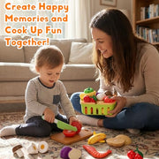 Cutting Play Food Toys, 25 Pieces Pretend Play Kitchen Accessories, Fake Fruits/Vegetables Set with Shopping Storage Basket, Birthday Gift, Educational Toy for Toddler Children