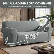 Hafaa High Stretch Sofa Cover 3 Seater Jacquard Spandex Non Slip Grey Sofa Slipcovers Elastic Fit Couch Covers for Living Room Soft Washable Furniture Protector for Pets/Kids/Dogs