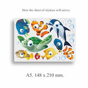 Cartoon Fish Vinyl Stickers, Cover Marks, Tropical Bathroom Wall Decals | Opaque Finish, No White Edges, Waterproof, Colourful Design for Home, Child Friendly, Walls, Cars, Kids Toybox, Nursery