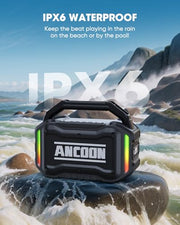 ANCOON Speakers Bluetooth Wireless: 80W(Peak) Loud Speaker with Bass | 20H, Rugged, IPX6 Waterproof, Large Jobsite Speakers for Work, Outdoor, Workshop, Garage - Portable Handle with TWS (Black)