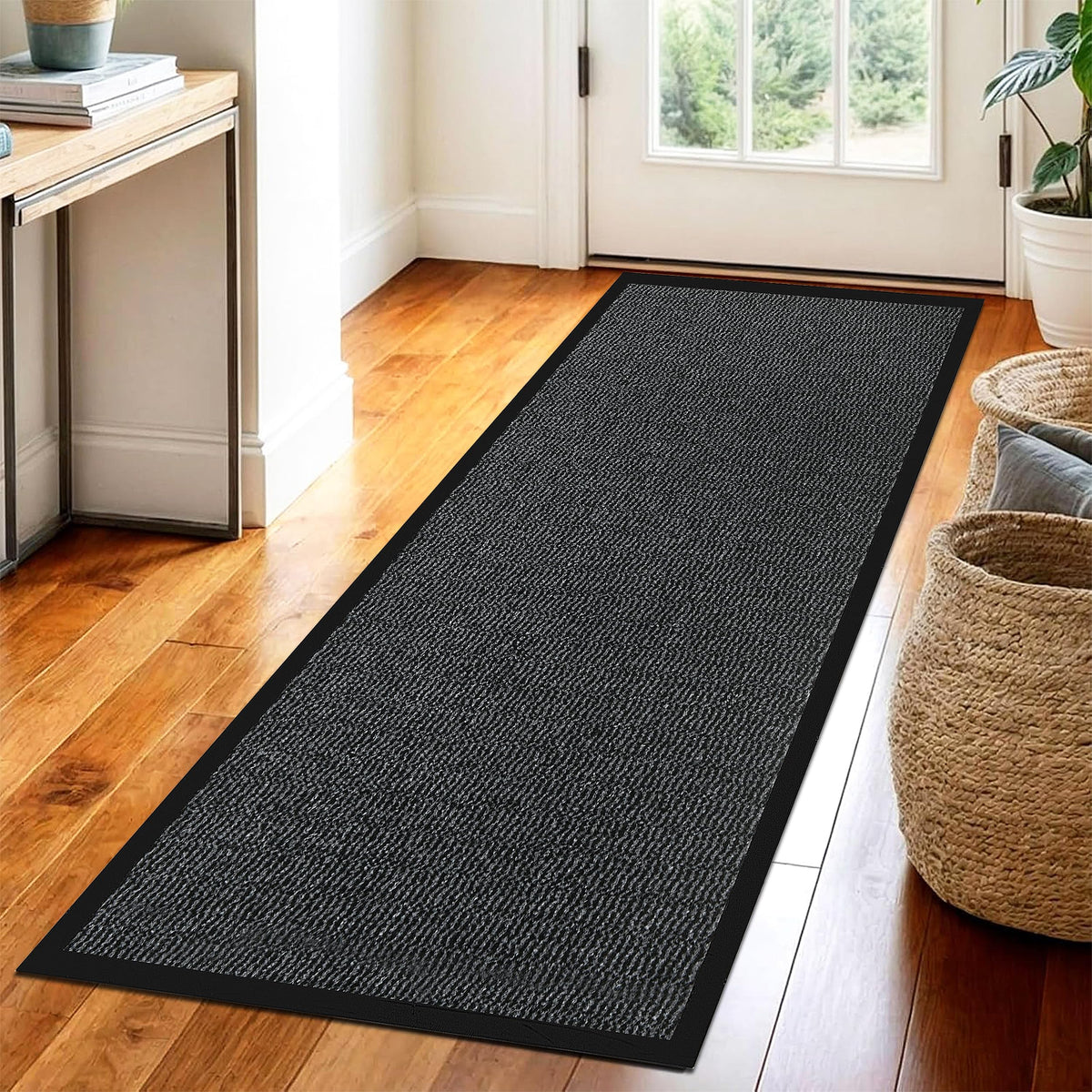 Circle of trust Hallway Runner Rug Grey 60x120cm Non Slip, Heavy Duty Carpet Runner, Rubber Backed Floor Mat, Dirt Trapper Washable Rug for Hallway Kitchen Bedroom Laundry Office