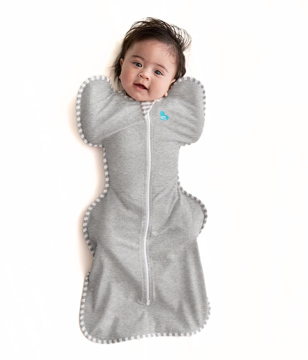 Love To Dream™ Swaddle UP™, Small 3.5-6 kg - Grey, Snug Fit, Supports Healthy Sleep Routine, 1.0 Tog - Ideal for 20-24°C Temperatures, Machine Washable Cotton & Double Zip for Easy Nappy Changes