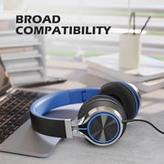 AILIHEN C8 Kids Wired Headphones with Mic for School, 3.5mm Jack, BlackBlue | On Ear Headsets and Volume Control Foldable, Corded Computer Chromebook for Children Teens Classroom Online Learning Travel