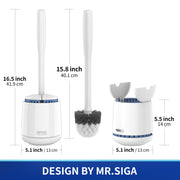 MR.SIGA Toilet Bowl Brush and Holder, Sturdy Long Handle, White, 1 Pack | Automatic lid design, upgraded ventilation, replaceable toilet brush head dries quickly