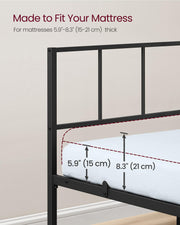 VASAGLE Single Bed Frame, Steel, with Slats and Headboard, 90 x 190 cm | Platform Bed, Supports up to 250 kg, Bedroom Furniture, Matte Black, CONNER Collection RMB291B101