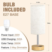 Aooshine Bedside Lamps, Table Lamp for Living Room Bedroom, Touch Dimmable | Touch Lamps Bedside with USB A+C Charging Ports, Small Lamp, Fabric Shade for Kids Room, Study, Dorm, Office, Bulb Included