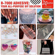 ALECPEA B-7000 Rhinestone Glue, Clear Craft Adhesive, 2 x 15 ml | Precision-tip clear glue for jewellery making, fabric, shoes, flatback gems, DIY crafts and phone screen repairs