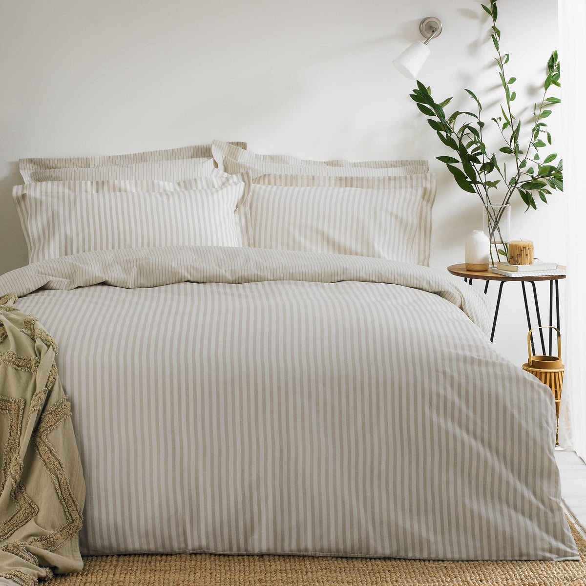 Yard Hebden 100% Cotton Stripe Duvet Cover Set (Natural, Super King) | Reversible Stripe Design Soft Breathable Comfort Bedding