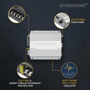 STUDIOFINIX 4-Channel Marine Amplifier, 500W Peak Class AB Audio Amp, IP-01 Waterproof Marine Grade, Dual RCA & High-Level Inputs, Dual MOSFET Power Supply for Boats, ATVs, RVs, Motorcycles（White）
