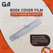 G4GADGET Transparent Self-Adhesive Book Cover Film, Clear Sticky Back Plastic, 33cm x 3m, Waterproof, Ideal for Books, School Textbooks, Drawings, Car Manuals, Documents, Exercise Books