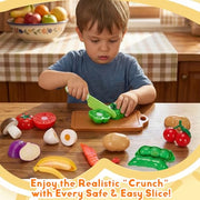 Cutting Play Food Toys, 25 Pieces Pretend Play Kitchen Accessories, Fake Fruits/Vegetables Set with Shopping Storage Basket, Birthday Gift, Educational Toy for Toddler Children