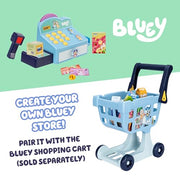 Bluey Cash Register Playset, Interactive Play Register with Scanner | Includes toy credit card, Dollar Bucks, storage drawer, and detachable scanner for grocery store pretend play